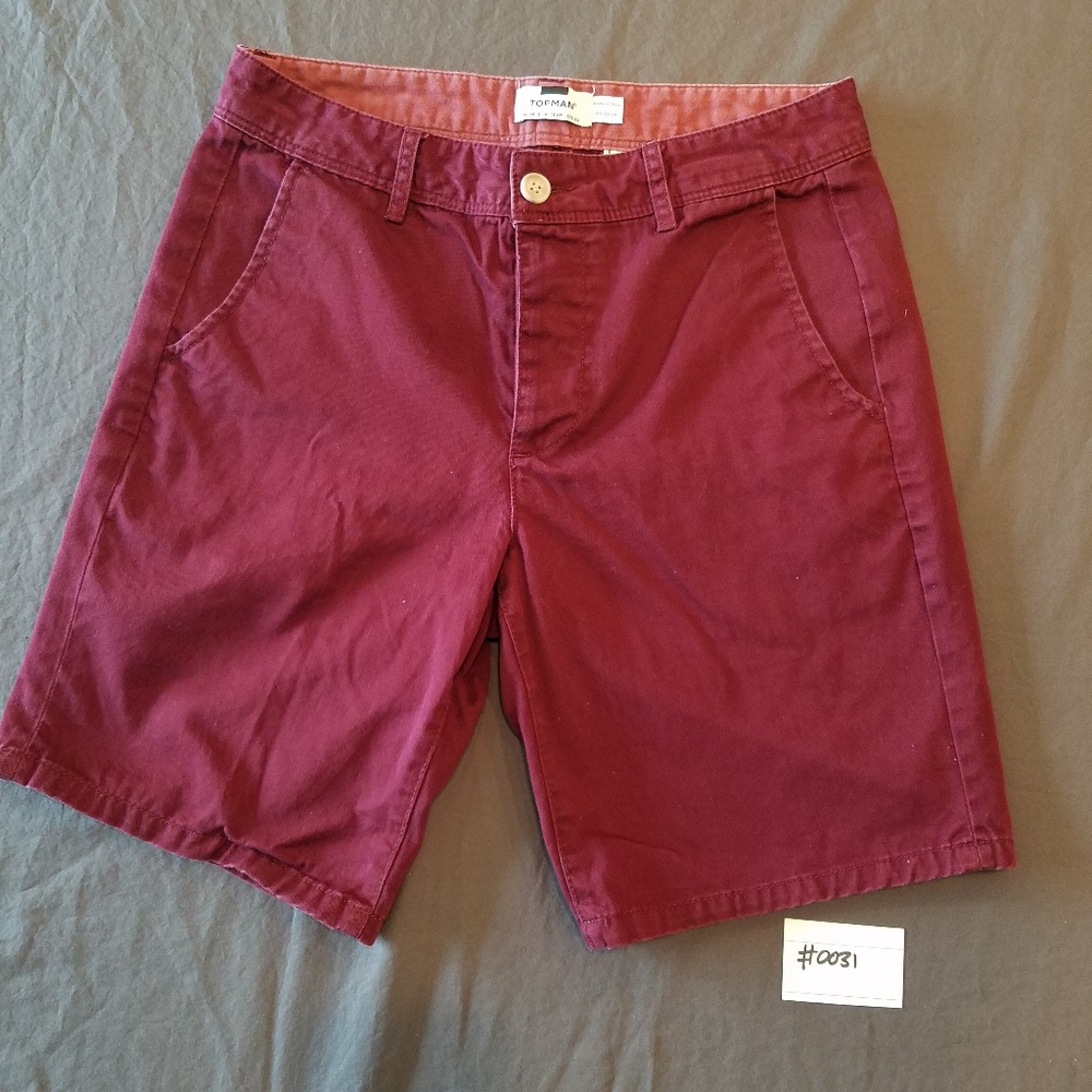 Topman Red Maroon Button-Fly Shorts